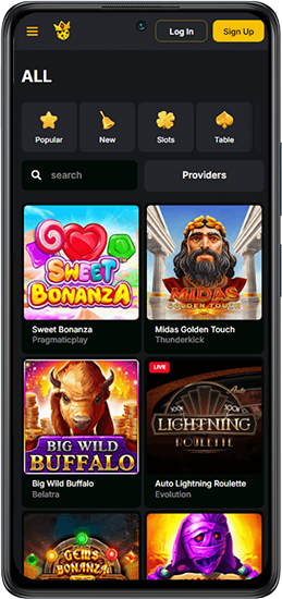 Bijzonderheden van de interface van de Kaasino Casino-app