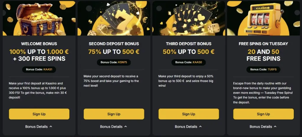 Promoties bij de spellen van Kaasino Casino 